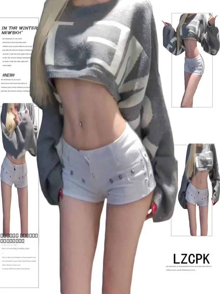 

Сексуальные американские шорты Y2K для женщин: дизайнерские, с заклепками, облегающие, А-силуэт, с низкой посадкой, джинсовые, супер-шорты