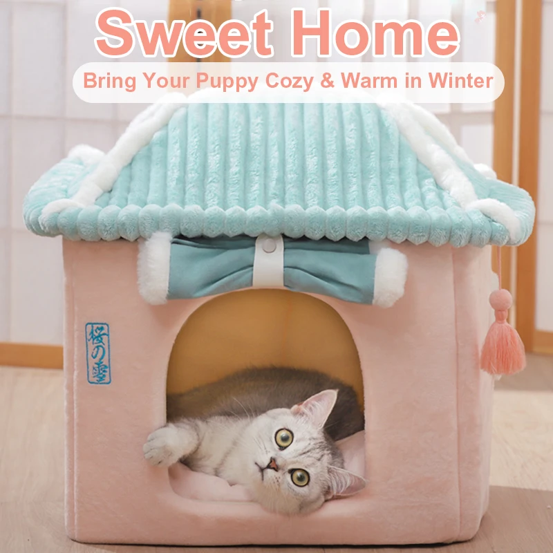 

Hoopet Cute Fully Enclosed House For Cats Warmth Winter Pet House Super Soft Sleeping Bed For Puppy Cat House Suppliers