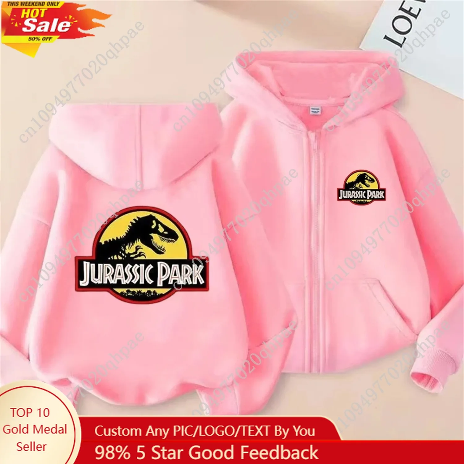 

Jurassic Park dinosaur boy black Girls Hoodie tops Suitable age 3-12 Children's Sweatshirt coat Autumn Zipper style Clothing