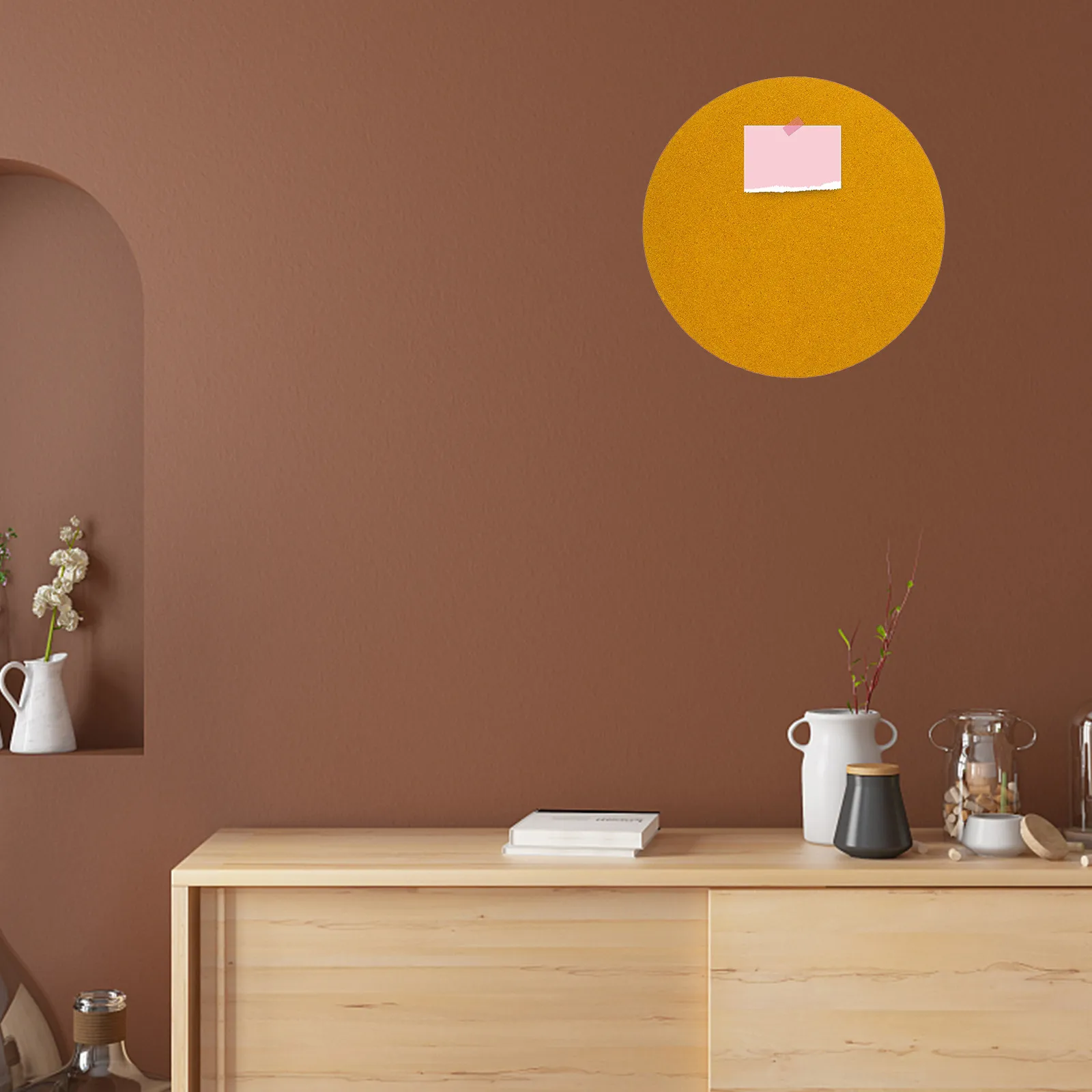 Round Self Adhesive Cork Bulletin Board 30Cm Easy Installation Office School Home Photo Pin Display Memo Note Organizer