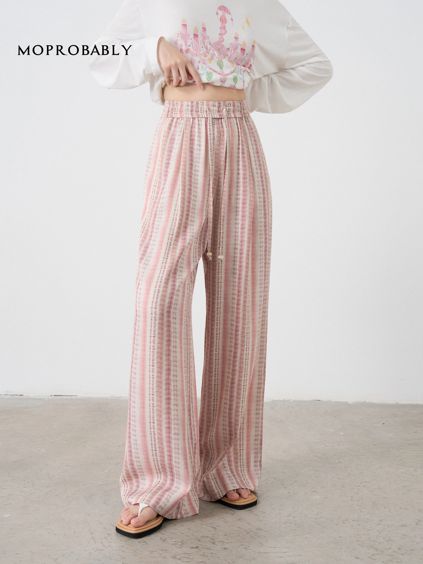 

Ele Beach Vaion Straight Leg Casual Pants Loose Drapey Long Trousers for Trendy Girls Retro Color Blo Moprobably