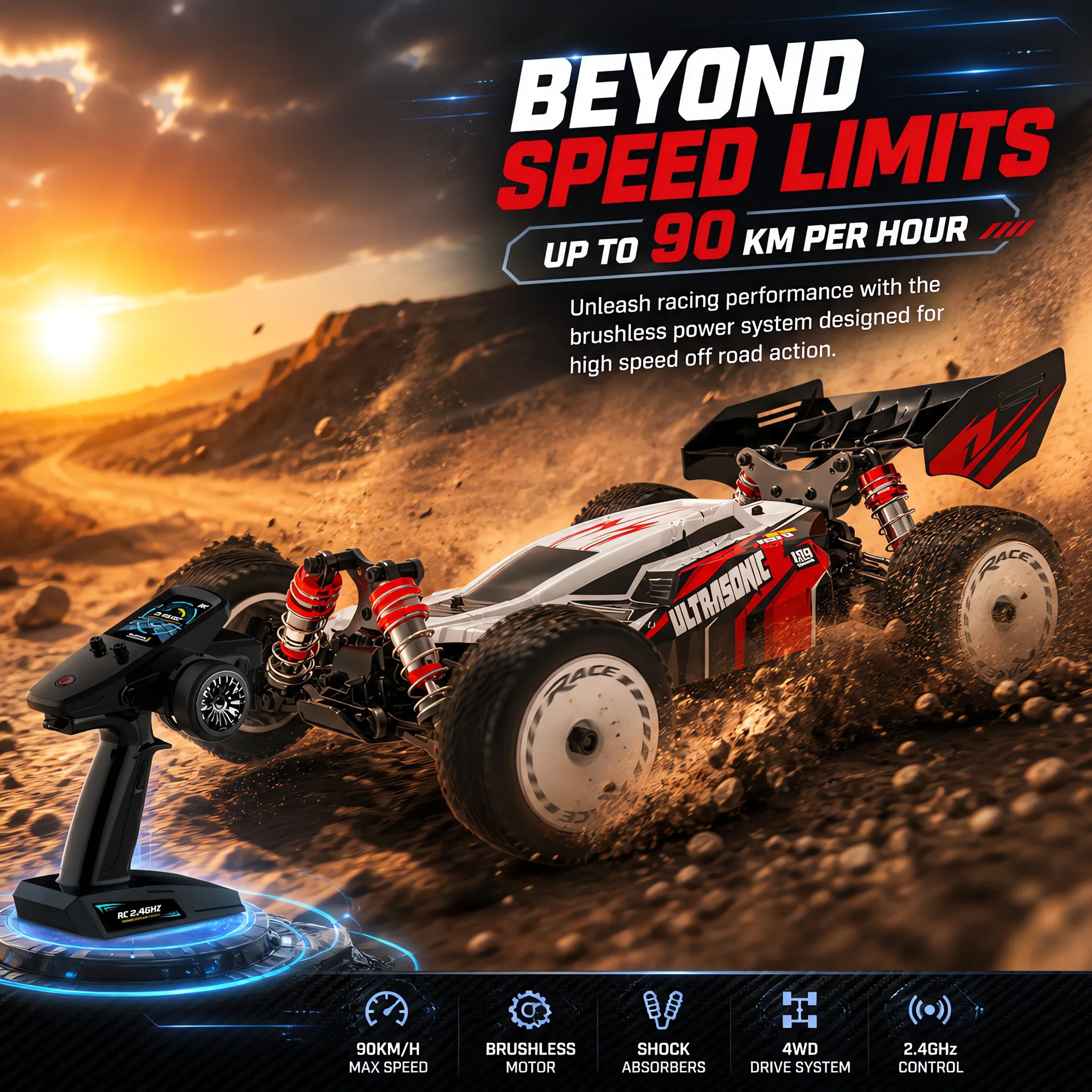 1:14 4WD Brushless RC Buggy 90KM/H Full‑Metal Chassis Waterproof 2.4G Off‑Road RC Racing Car
