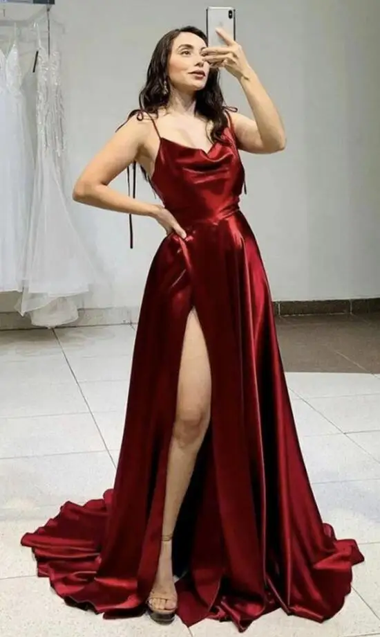 

Simple Design Party Dresses Unique Spaghetti Straps Side Split Long Graduation Dance Dress