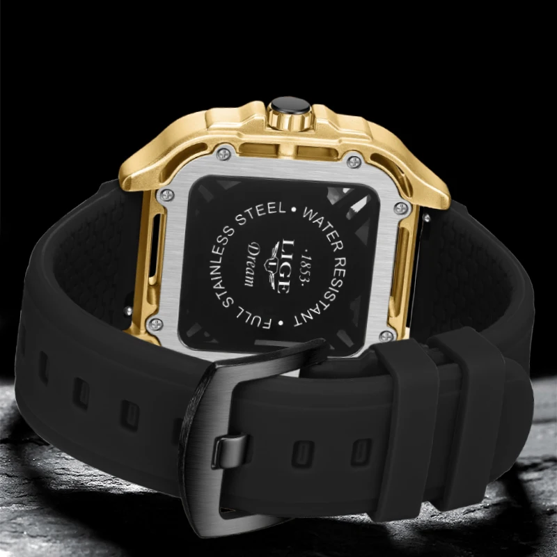 LIGE Fashion Square Quartz Watch for Men Top Brand Waterproof Man Watches Casual Sport Military Chronograph Luminous Male Clocks