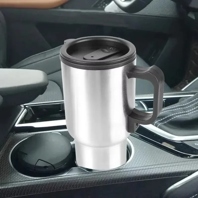 450ml Electric In-car Travel Heating Cup by Cigarette Lighter Plug Stainless Steel Travel Electric Kettle 12V Heated Thermos Mug