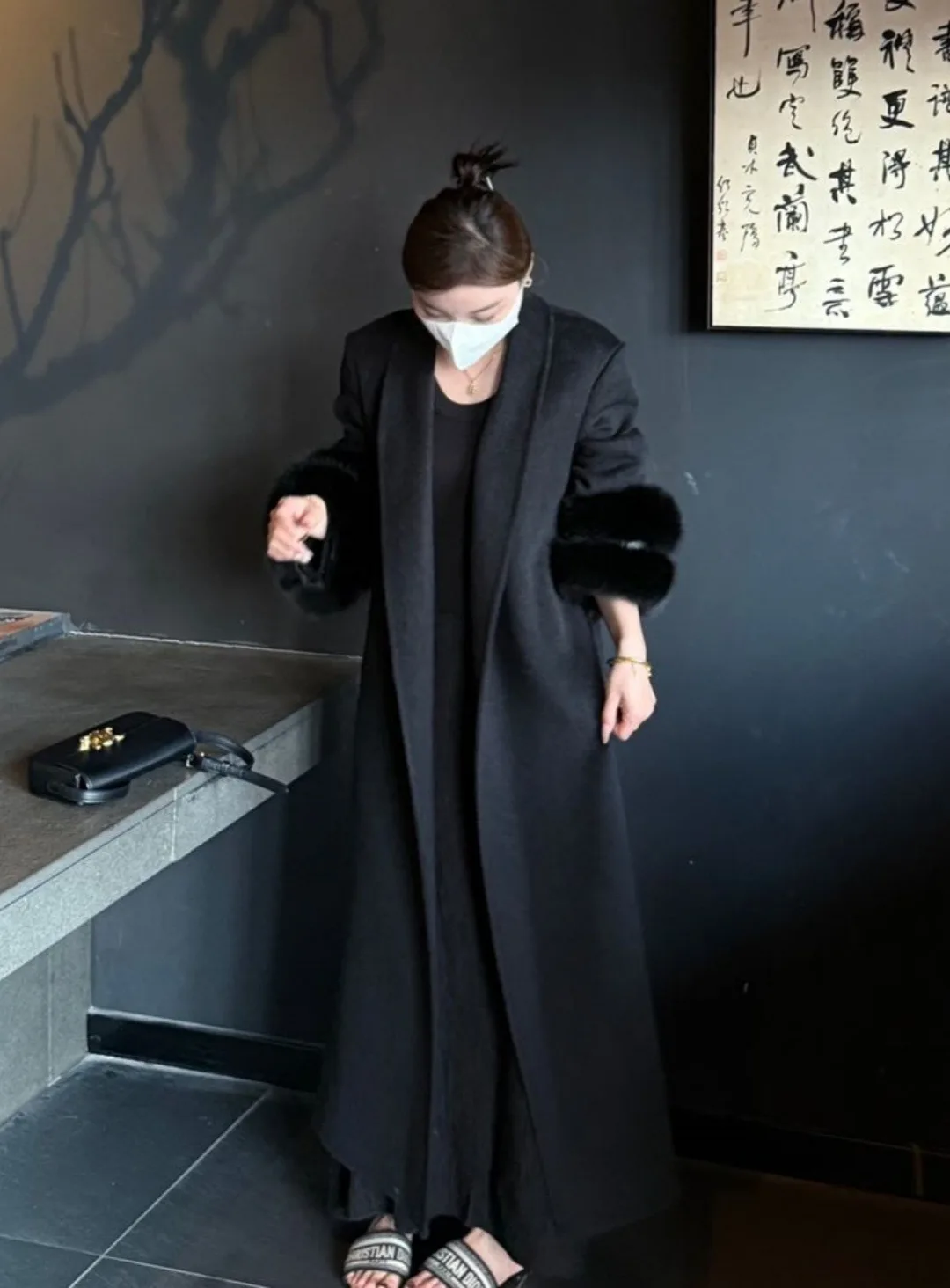 OFTBUY Damen-Wollmantel, lang, neue Winterkollektion, Wollbekleidung mit echten Fuchspelzärmeln, warm, elegant, einfarbig, Oberbekleidung. – Detail 12