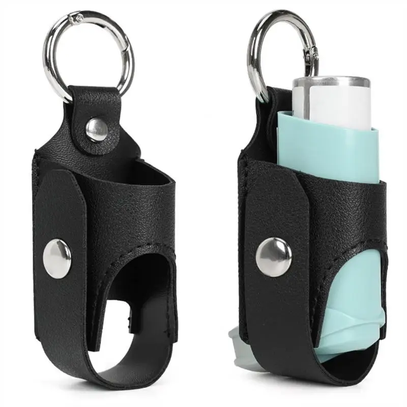 Inhaler Case Keychain Inhaler Spacer Holder Case With Metal Buckle PU Leather Lightweight And Handy For Travel, Daily Use