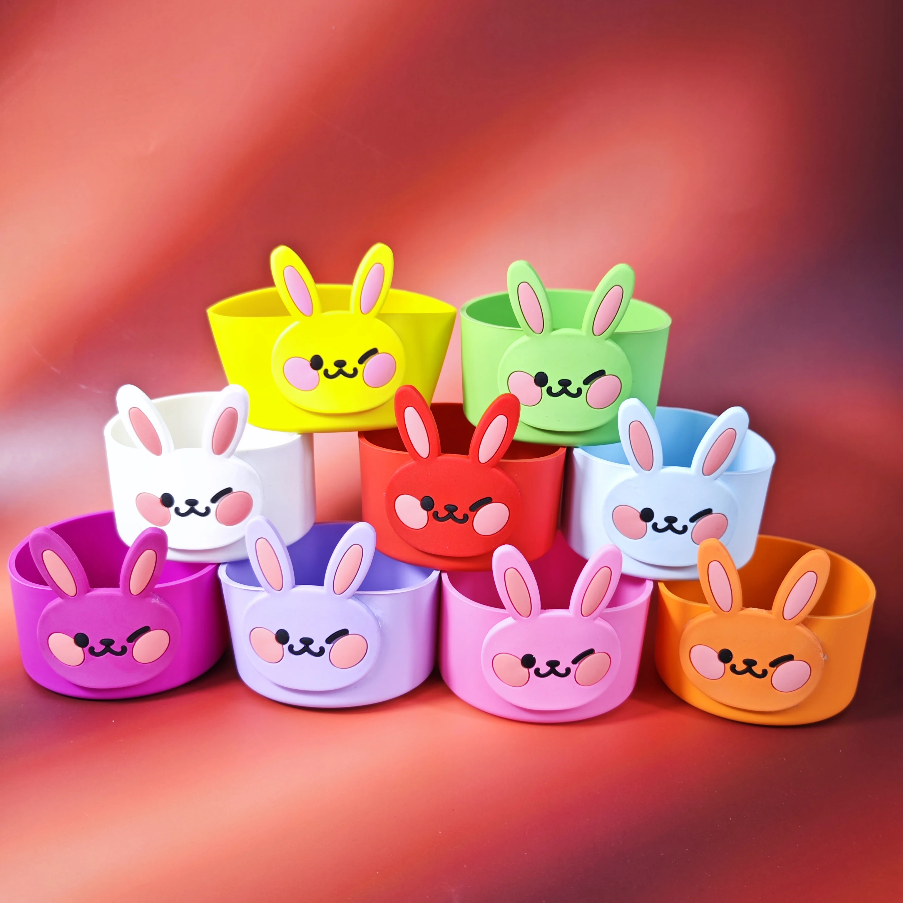 Cute Little Cat Cartoon Silicone Cup Sleeves Soft Rubber Heat-Resistant Heat-Insulating Tumbler Covers for Drinks