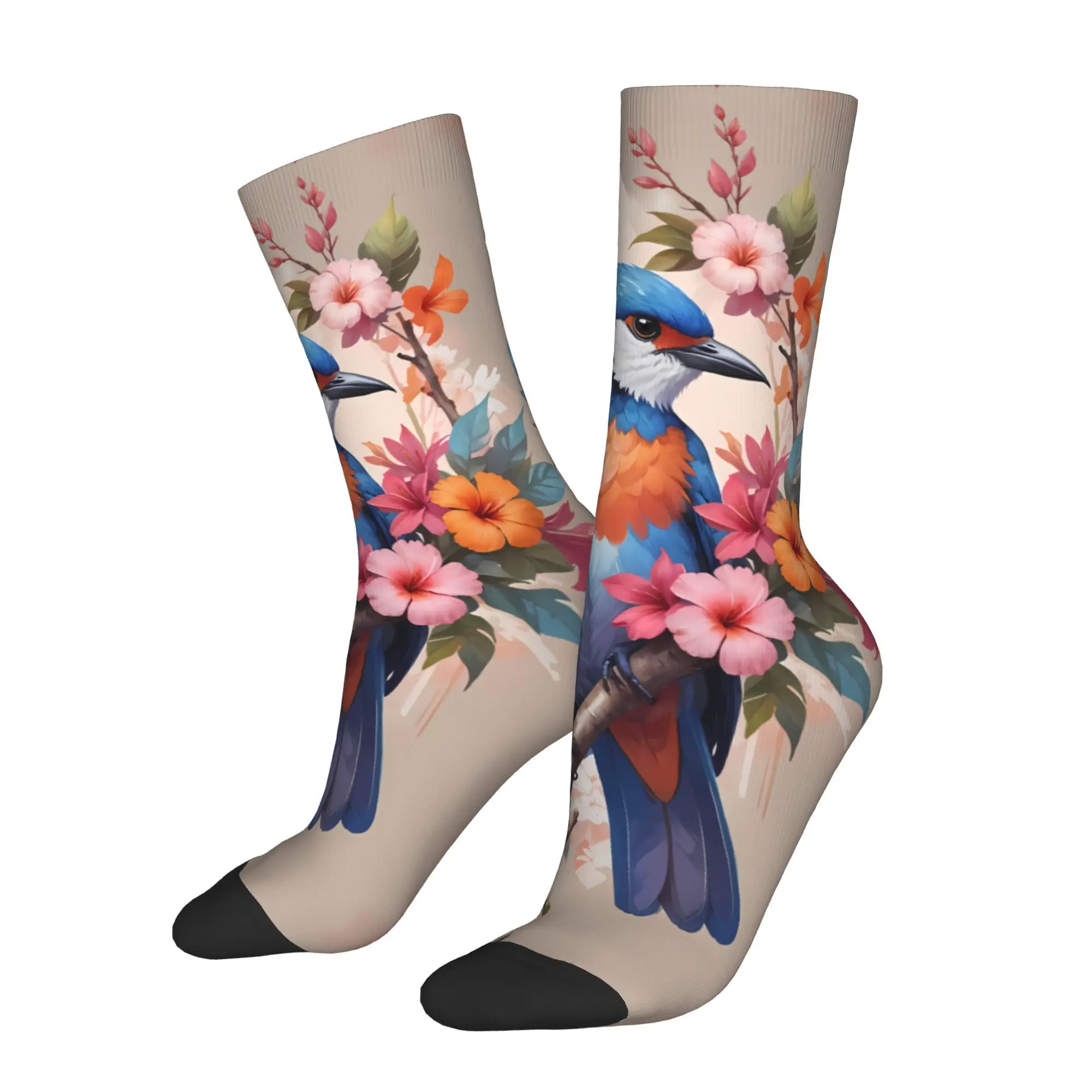 

Яркая синяя и оранжевая птица с цветами, носки с принтом, мужские модные полиэстеровые носки