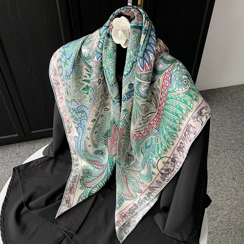 그린 가든 뉴 스타일 하이엔드 실크 트윌 스카프 여성용 90 대형 봄 가을 얇은 다용도 뽕나무 실크 스카프