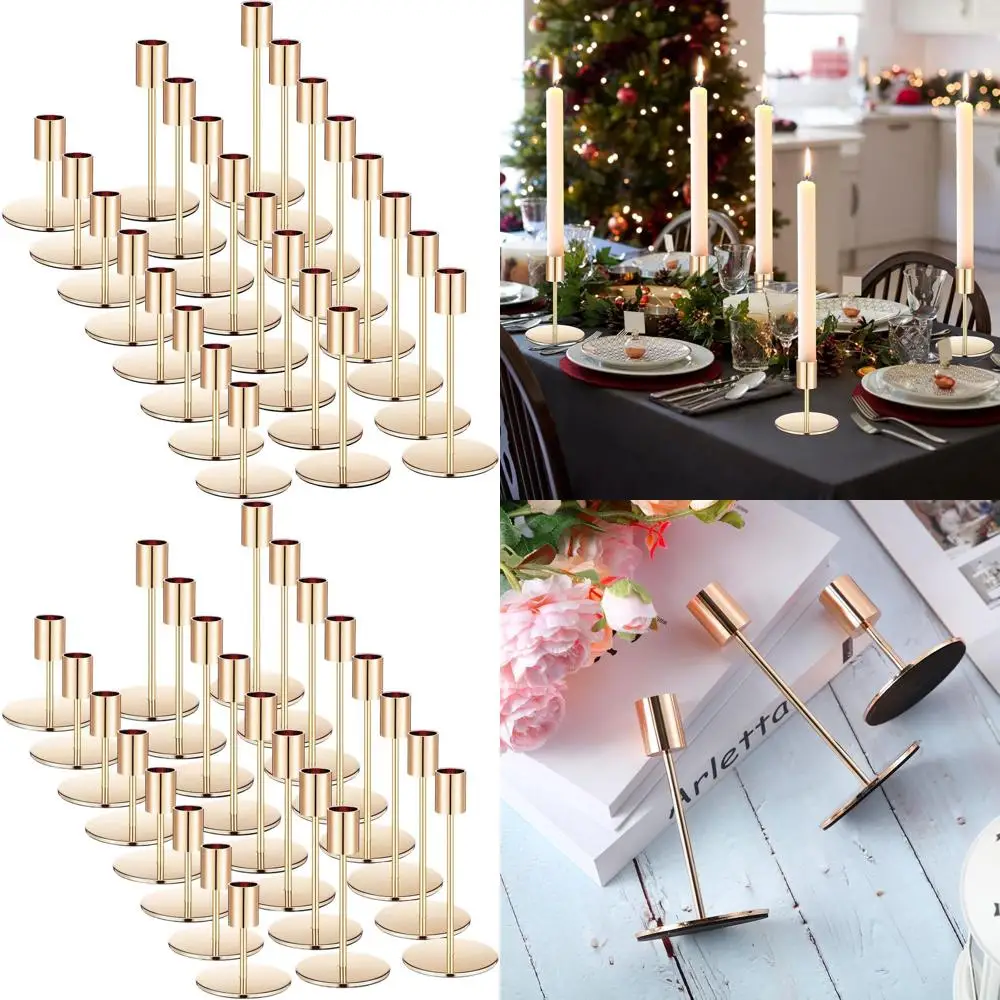 

Gold Set of 24 Modern Metal Taper Candlestick Holders for Weddings, Anniversaries, and Home Decor