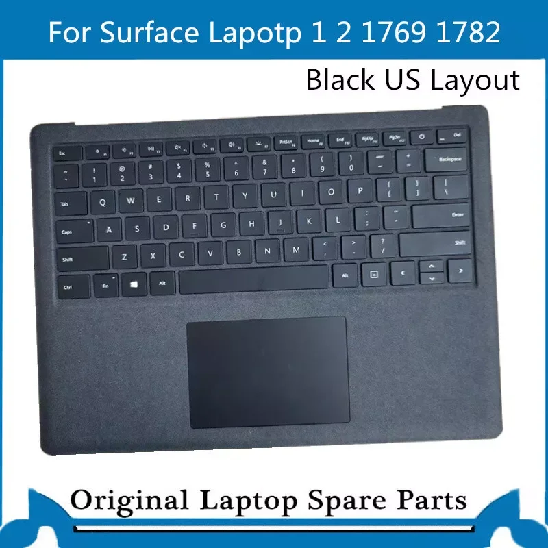 Original Topcase-Baugruppe für Microsoft Surface Laptop 1 2 1769 1782, Tastatur mit hintergrundbeleuchtetem Trackpad, Splitter, Platinschwarz