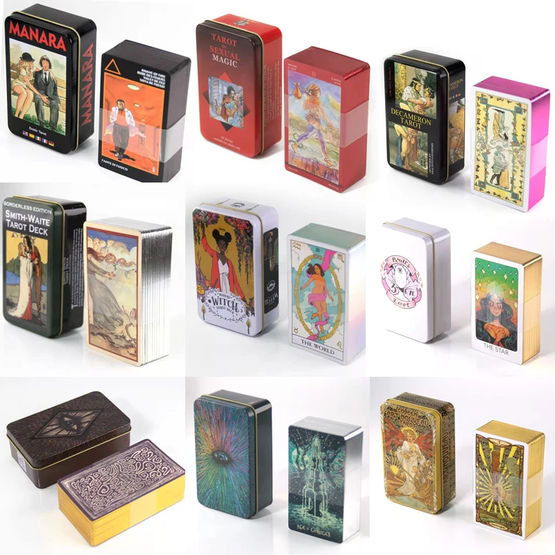 New Upgrade Card Edge Tarot Oracle Cards 78 Cards Tin Metal Box Party Personal Entertainment Women Girls Cards Game 23 Style