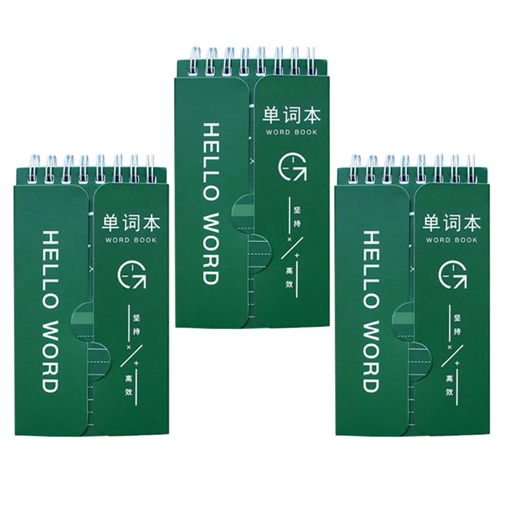 3 Pcs Word Book Green Notepad Student Stationery Writing Christmas English Notebook Simple Paper With Barrier