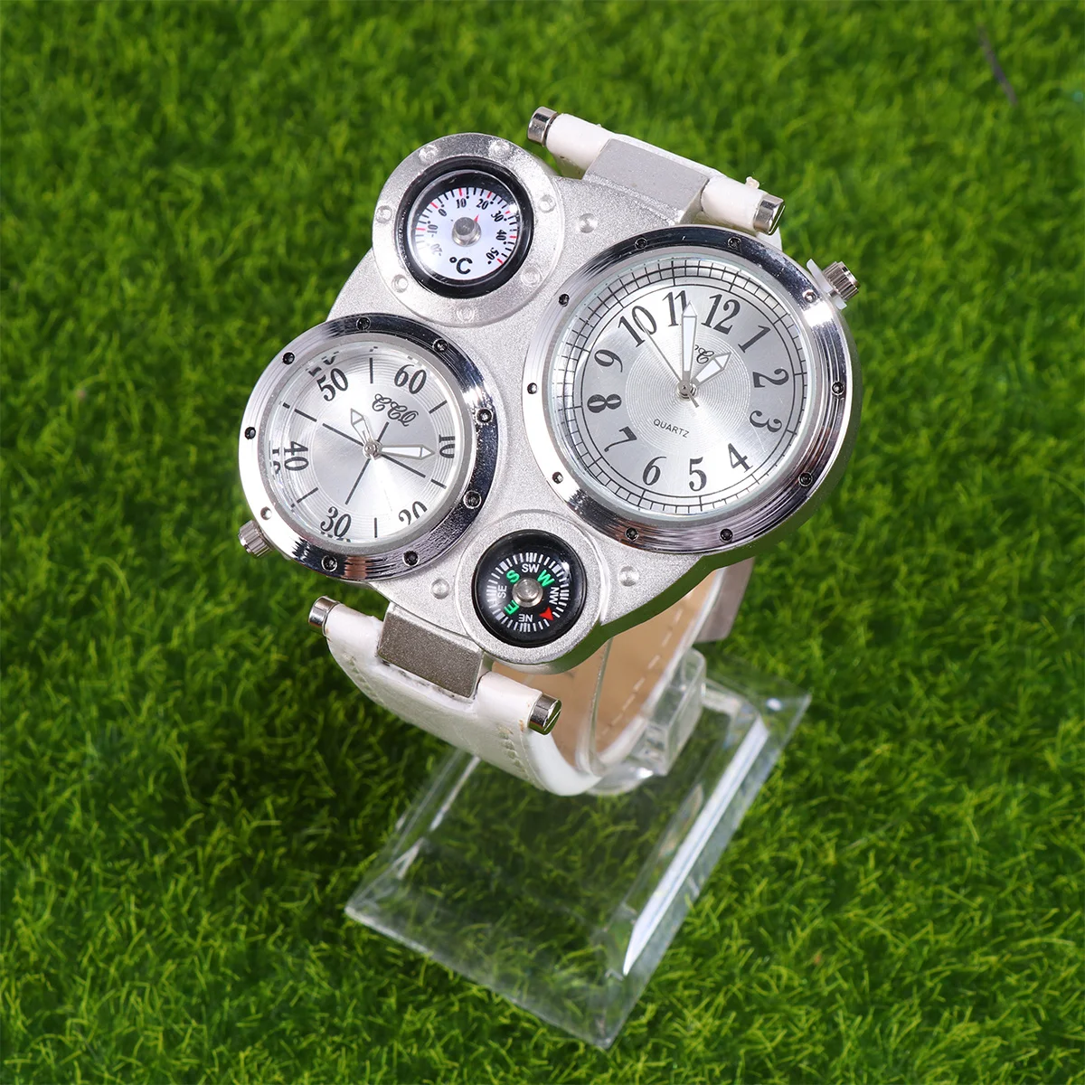 1 قطعة ميزان الحرارة المزدوج عرض الوقت ساعة كوارتز بيضاء مزدوجة إدراج الرياضة في الهواء الطلق ساعة رجالية موضة السفر هدية
