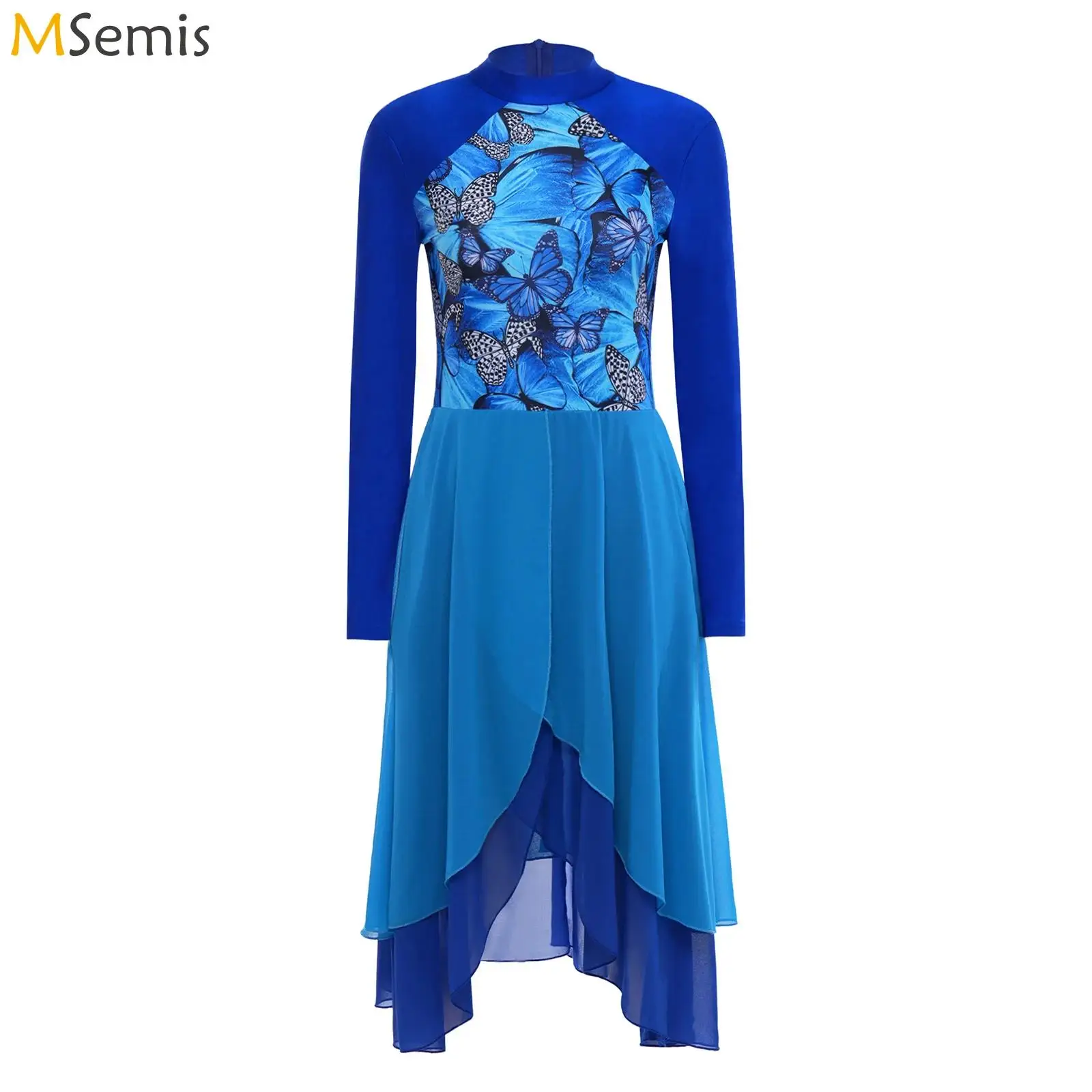 

Womens Adult Patchwork Long Sleeve Praise Ballet Lyrical Dance Dress Chest Printed Performance Gown Dress Worship Pray Costume