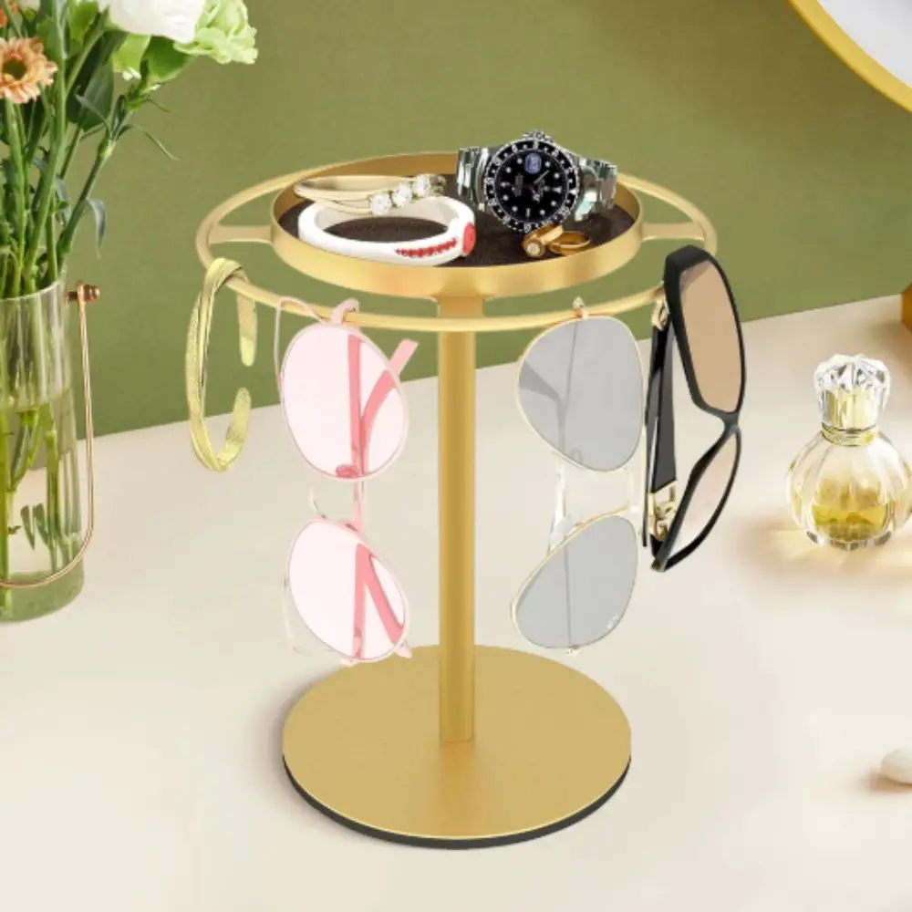 رف نظارات شمسية منظمات معدنية 360 درجة ° حامل نظارات دوار من الفولاذ المقاوم للصدأ، حامل تخزين متعدد، صينية قابلة للإزالة، عرض النظارات #3