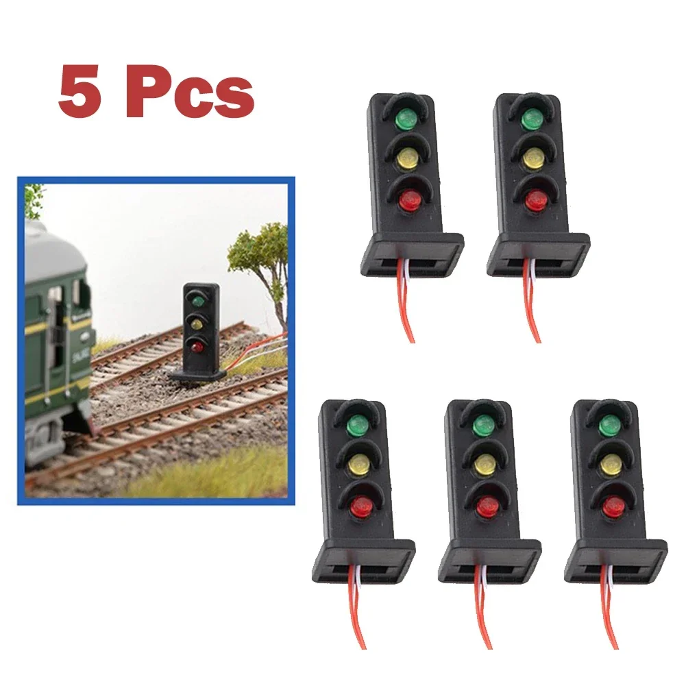 5Pcs HO Scale 2 Aspects Railroad LED Dwarf Signals 3 Lights Block Signal Lamp 3V/12V Model Train Signals Garden Decoration 27mm