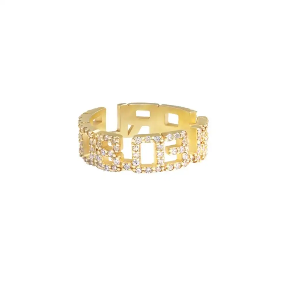 Zirconia Monogrammed Rings Customized Name Ice Out Initial Ring Gold Colored Monogram Patchwork Ring Valentine's Day gift