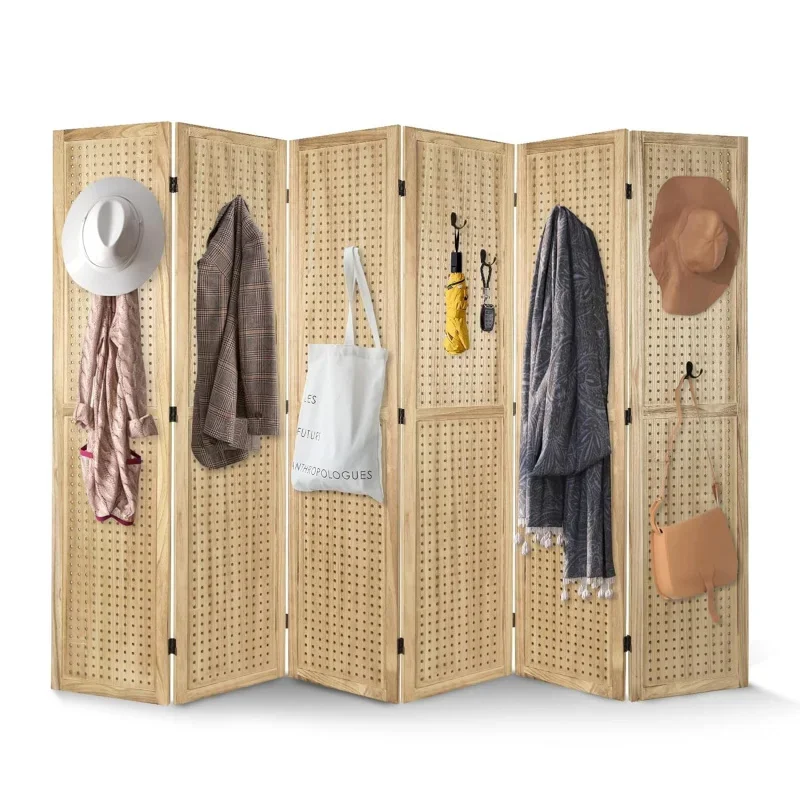 6 Panel Pegboard Display, Peg Board Room Divider Pegboard Freestanding Folding Privacy Screens Pegboard Display Stand