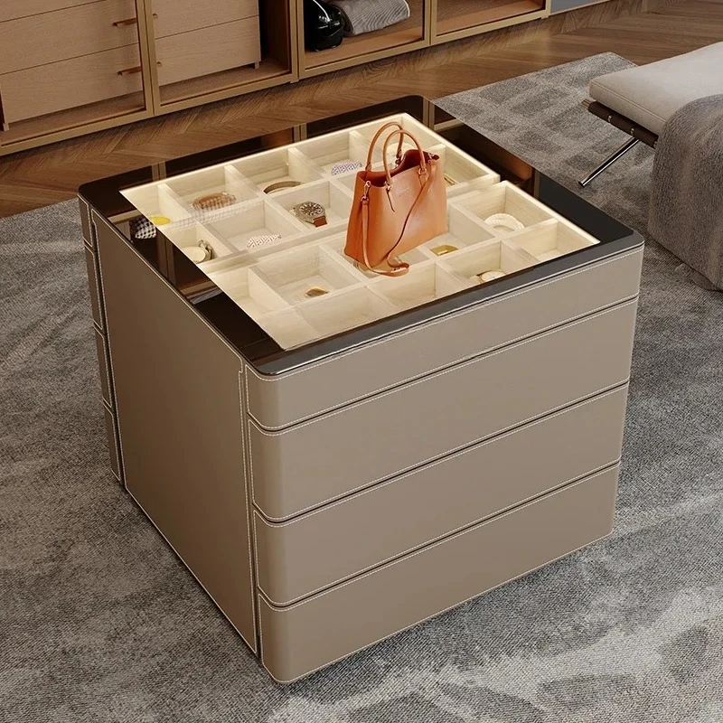 

Light luxury cloakroom mid-island cabinet household multi-functional glass jewelry bedroom locker
