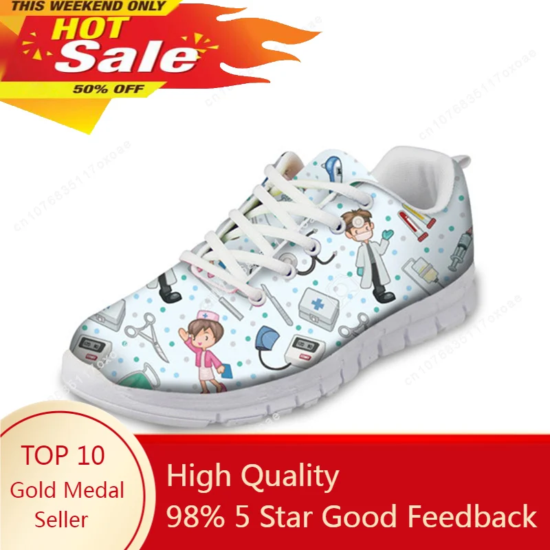 Women's Nursing Shoes Lady Cartoon Nurse Heart Beat Design Mesh Running Sneakers Breathable Female Soft Walking Zapatos De Mujer