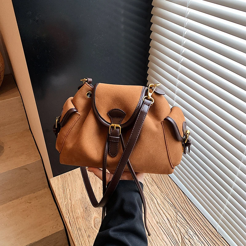 

Suede Handbag Flip Magnetic Drawstring Shoulder Bag With Multiple Pockets Highend Hardware Design Cloud Bag Casual Crossbody Bag