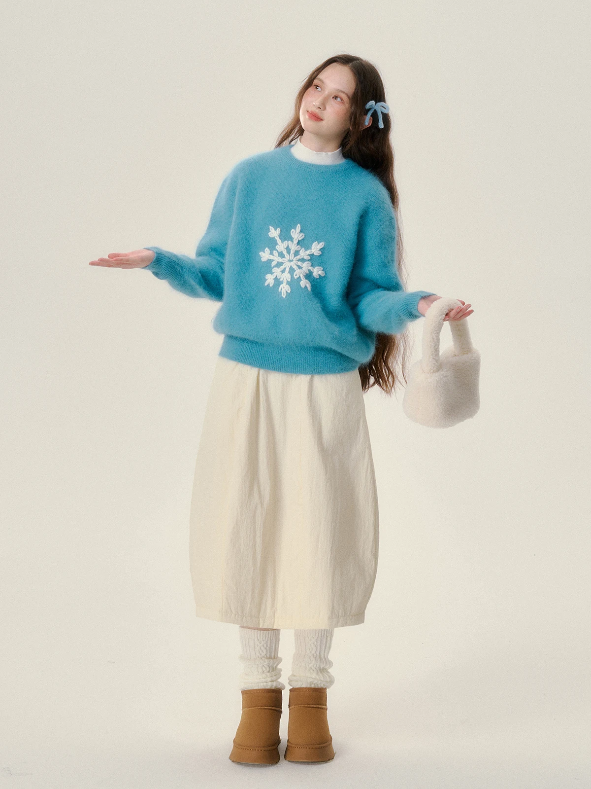 

Annatto Winter Thickened Loose Women's Sweater Sweet Style round Neck Long Sleeve Comfortable Lazy Fashionable Knitted Top