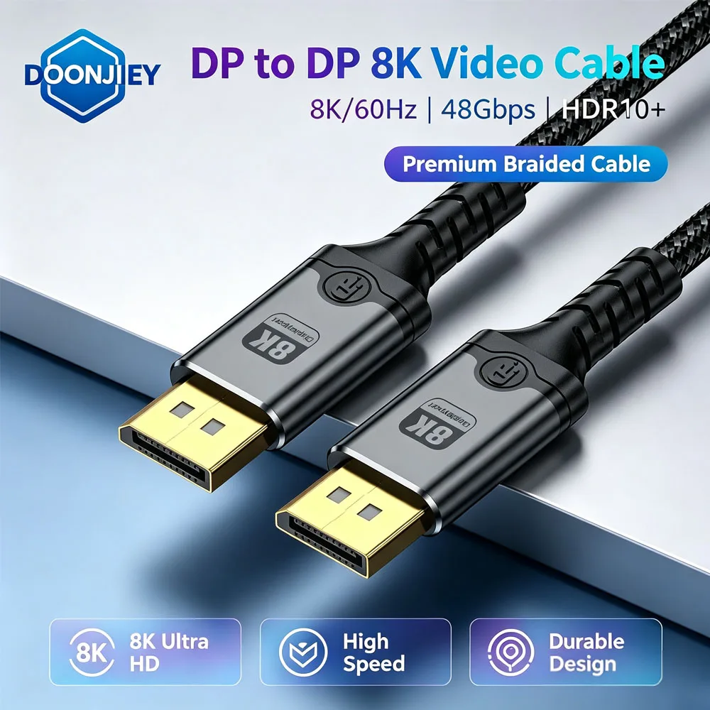 DOONJIEY DisplayPort 2.0 Cable DP 2.0 Cable 16K@30Hz 8K@60Hz 80Gbps HDR Video Display Port 2.0 Cord FreeSync G-Sync Gaming