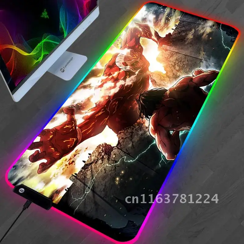 RGB Attack on Titan Mouse Pad Gamer PC Completo Table Gaming Accessories Mousepad Keyboard Laptop Computer Speed Mice Desk Mat