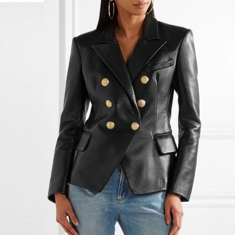 S-2XL Women‘s First Layer Sheepskin Jackets Clothes Fashion Lapel Double-breasted Ladies Short Slim Genuine Leather Moto Jackets