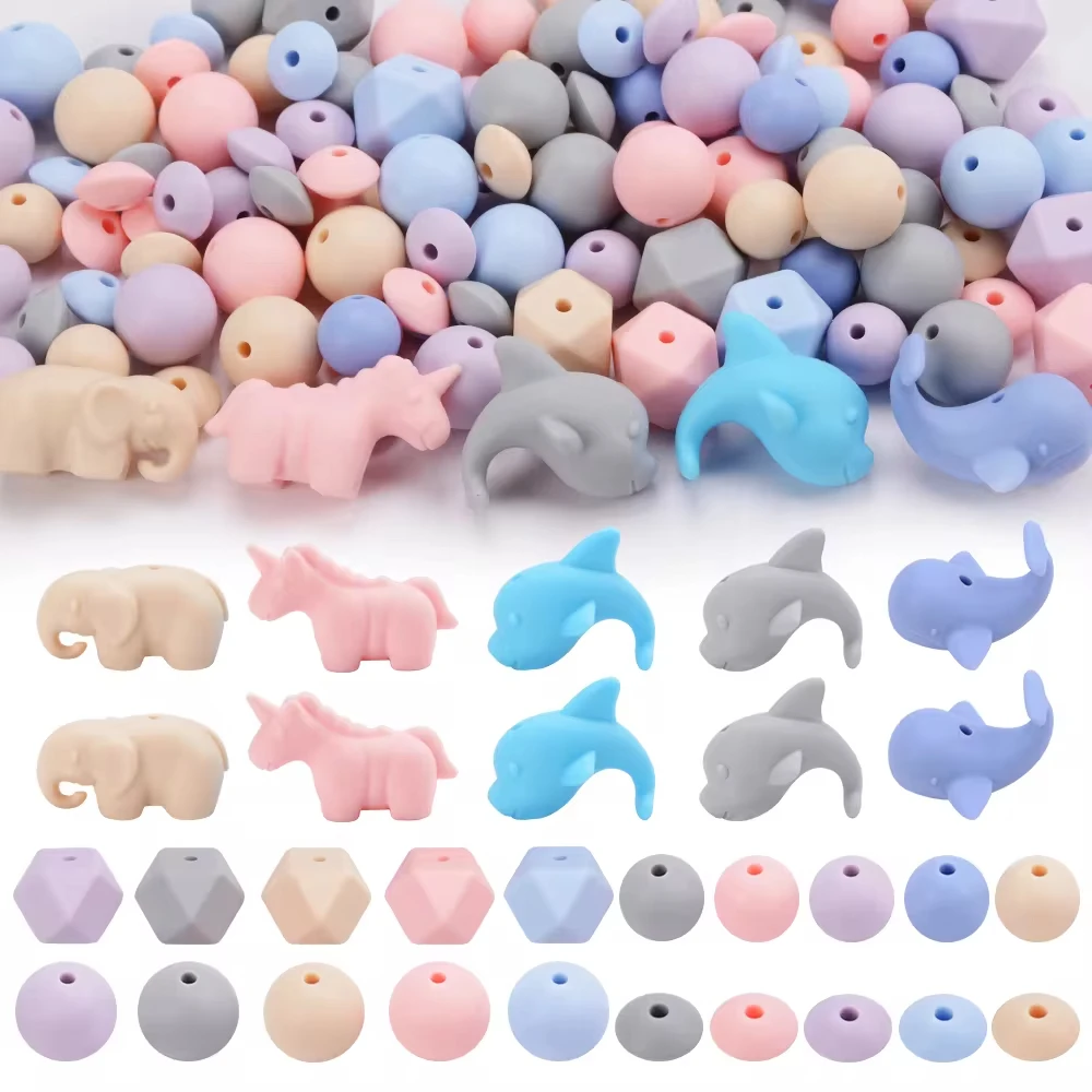 LOFCA 115 pcs animal Hexagon Silicone Beads Silicone Beads Jewelry Making Bulk DIY Necklace Accessories for jewelry