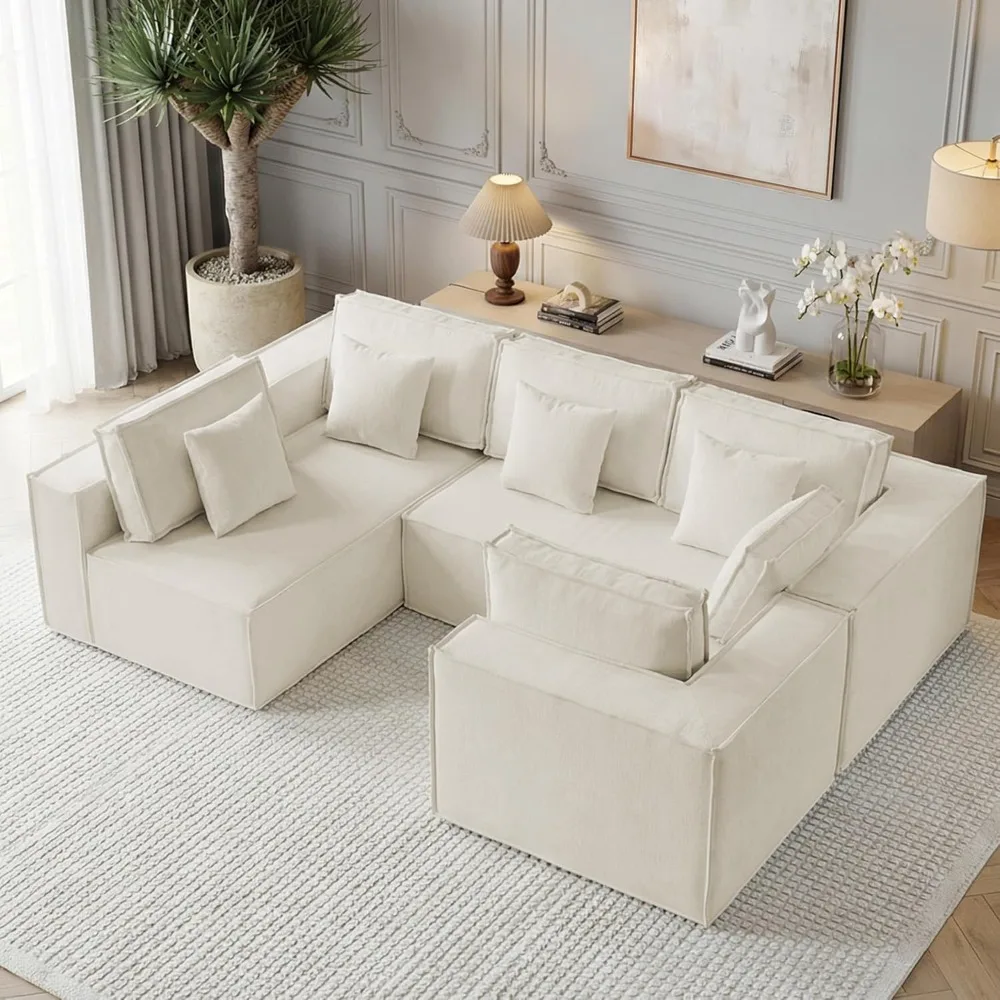 

108'' Boneless Chenille U Shaped Couch, Oversized Modular Sectional 5 Seater Sofa, Modern Deep Seat Corner Cloud, Customized