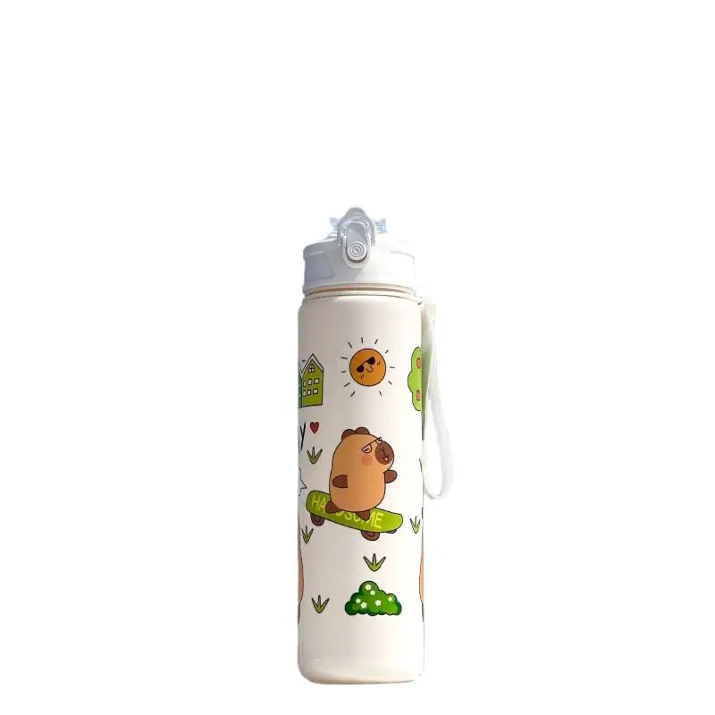 1 قطع 800 مللي كابيبارا كوب ماء لطيف مع القش كوب ماء للسفر سعة كبيرة زجاجة ماء Kawaii أدوات المائدة في الهواء الطلق