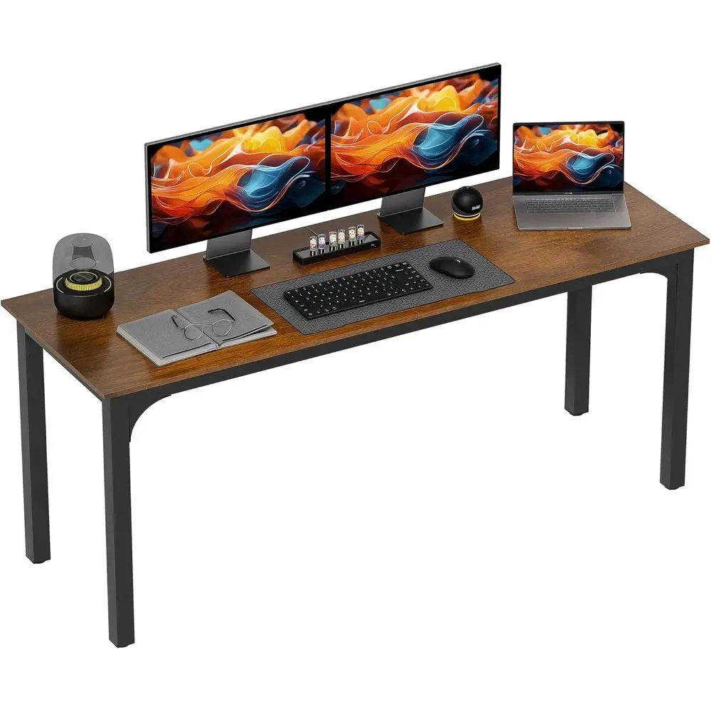 Large 71 Computer Desk for Home Office, Multi-Purpose Table for Two, Rustic Brown
