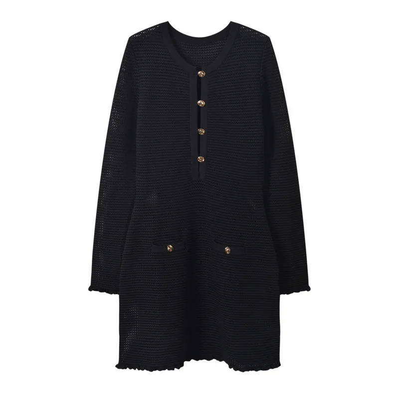 Robe française en tricot creux pour femmes, Style Socialite, robe découpée élégante, coupe cintrée, Design Chic minimaliste, 2025