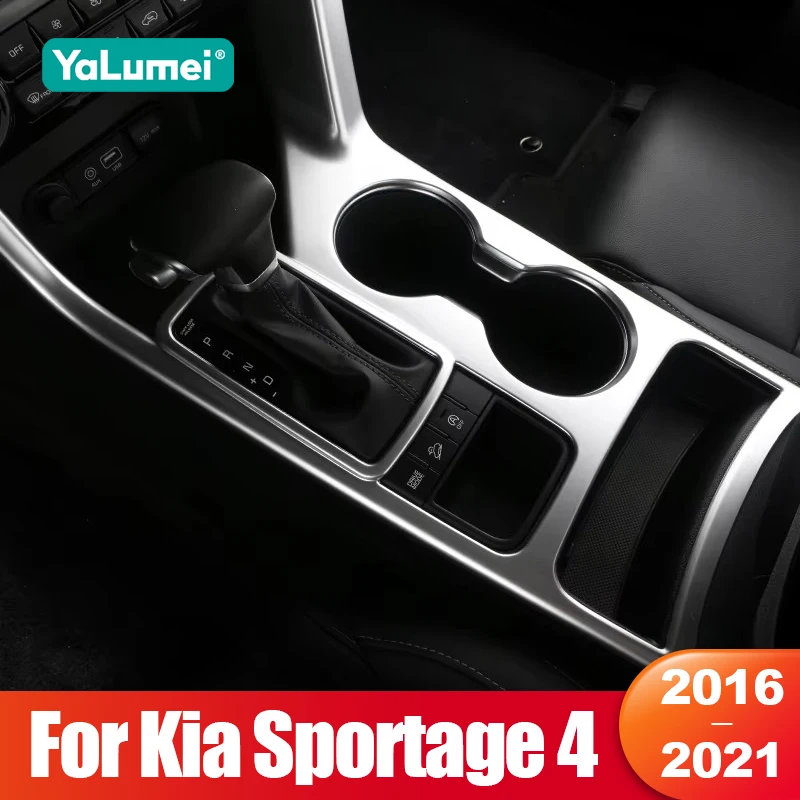 For Kia Sportage 4 2016 2017 2018 2019 2020 2021 Stainless Steel Car Gear Shift Panel Trim Cover Water Cup Holder Accessories