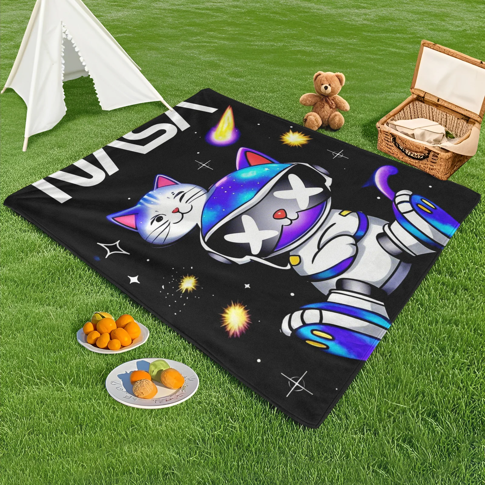 

NASA Cat Astronaut And Starry Night Design Outdoor Blanket For Camping And Stargazing Adventures Under The Sky