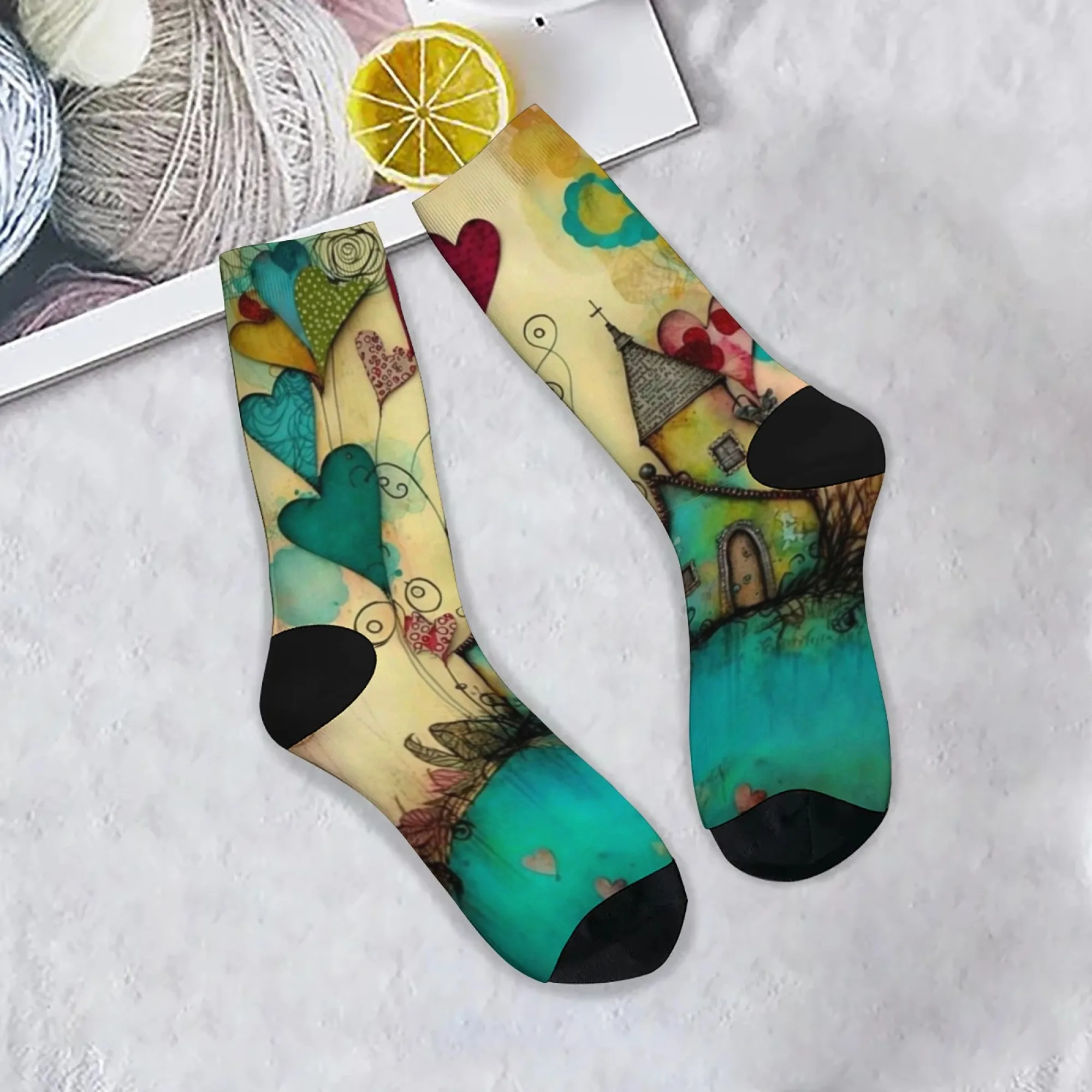 

Носки с изображением коттеджа в сказочном стиле, новинка, носки на Хэллоуин, удобные носки в стиле Харадзюку, подарок унисекс в стиле хип-хоп