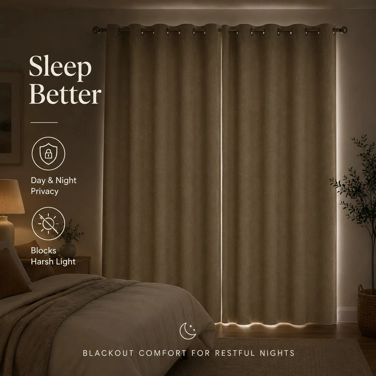 Blackout Thermal Curtains with Inner Lining, Noise Reduction Drapes for Bedroom Balcony Window, Thickened Privacy Shades