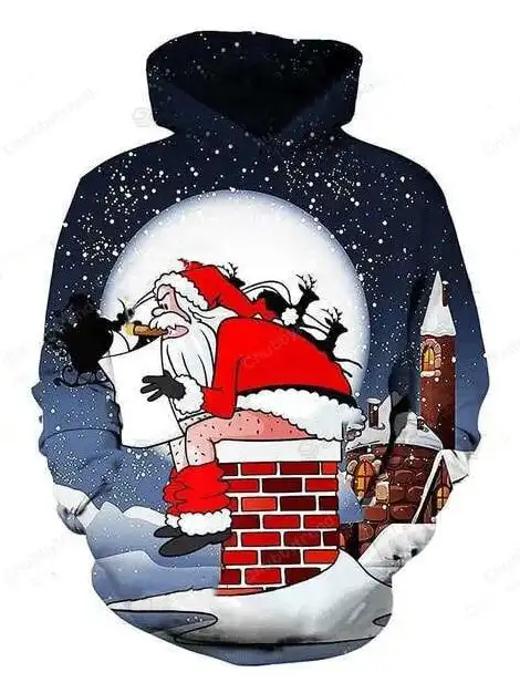 

2024 New Men's 3D Christmas Elk Santa Claus Printed Hoodie for Men and Women Casual Fashion Men's Hoodie Street Men's Tops