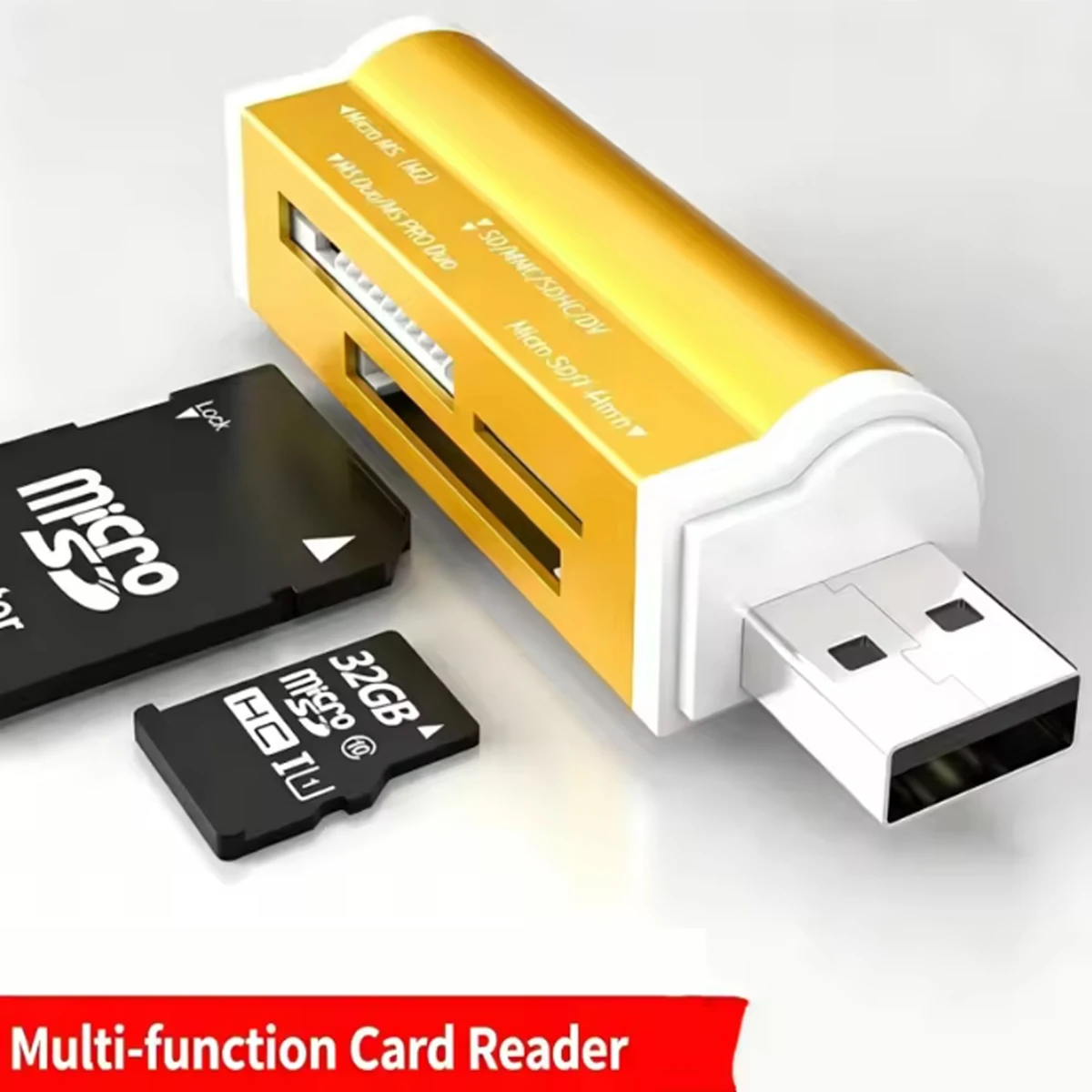 Portable 4-in-1 USB 2.0 Memory Card Reader Aluminum Alloy Multi Card Adapter 4 Colors for Pc Computer，Micro USB 0.3m Cable