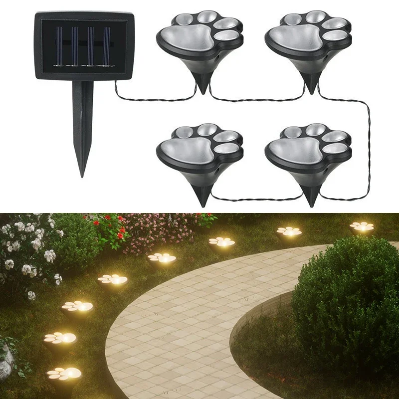 Outdoor Solar LED Lamps Animal Paw Print Lighting Lamp Waterproof Ground Plug String Lights for Lawn Courtyard Decor