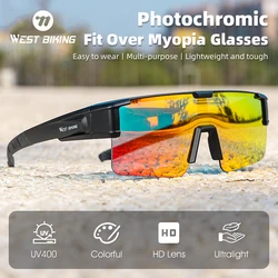 WEST BIKING Photochromic Cycling Glasses Fit Over Myopia Glasses Sports Men's Sunglasses MTB Road Bike Eyewear Polarized Goggles