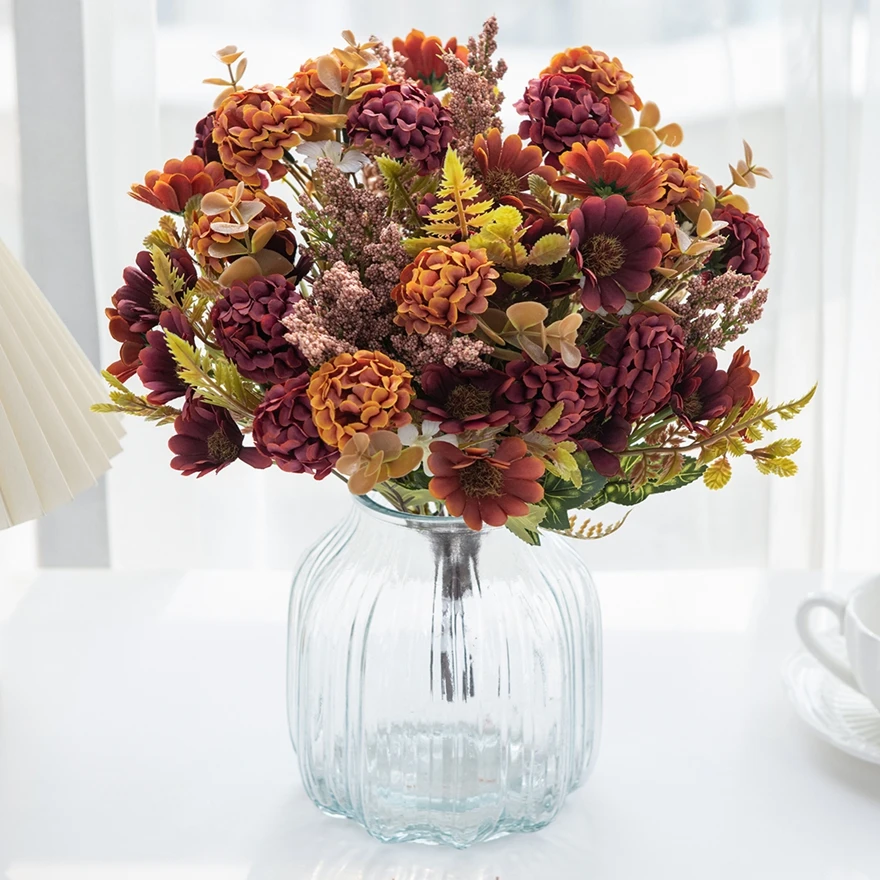 

1PC Artificial Flowers Silk Chrysanthemum Bridal Bouquets Wedding Outdoor Garden Home Vase Table Decor Art Wall Gift Accessories