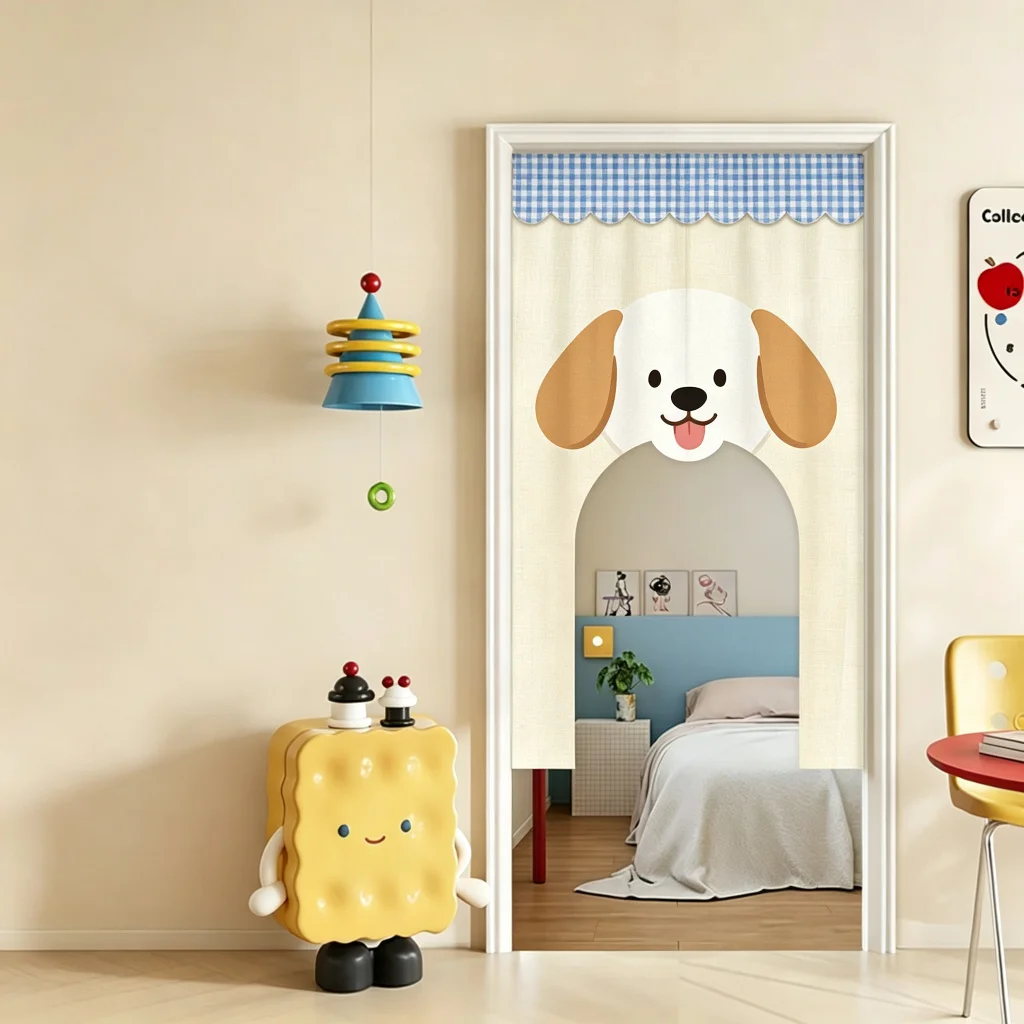 VIKAMA Doggie Dog Arched Half Door Curtain Kids Room Cotton Linen Short Curtain Privacy Partition Home Decor Bedroom Nursery