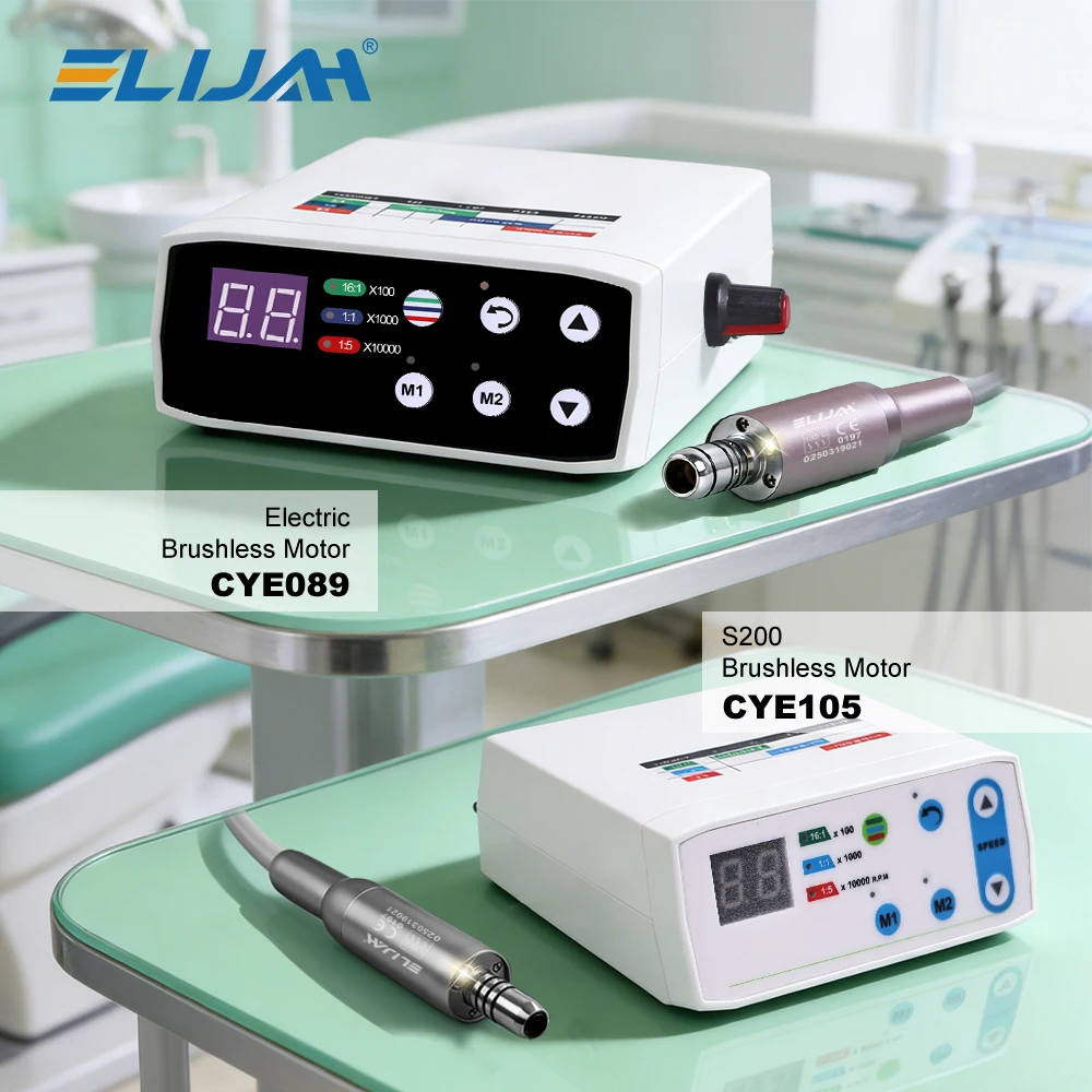 ELIJAH Dental Brushless Electric LED Micromotor Can Work with 1:5 1:1 16:1 Contra Angle Straight Low Speed Handpiece Dental Tool