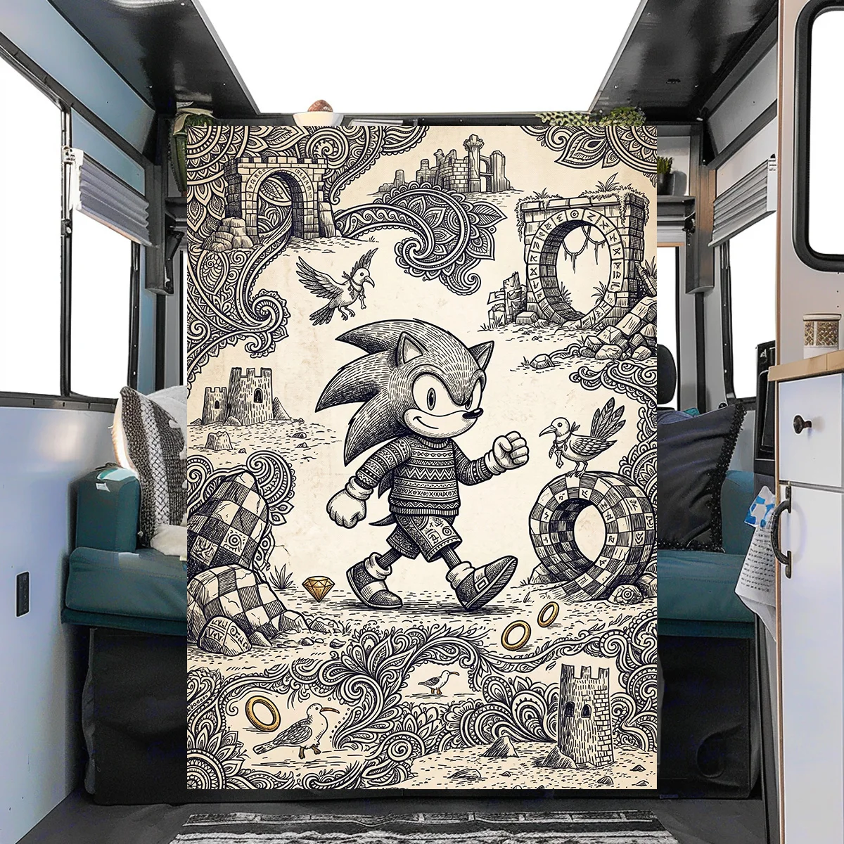 Sonic the Hedgehog  Printed Flannel Blanket Soft Warm Perfect for Bed Sofa Chair Picnic Travel Daily Use YUN6514