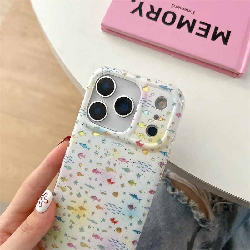 حافظة هاتف على شكل سمكة ذهبية صغيرة ملونة لطيفة لهاتف آيفون 17 برو 14 15 16 برو ماكس حافظة كرتونية مضادة للصدمات للفتيات #2