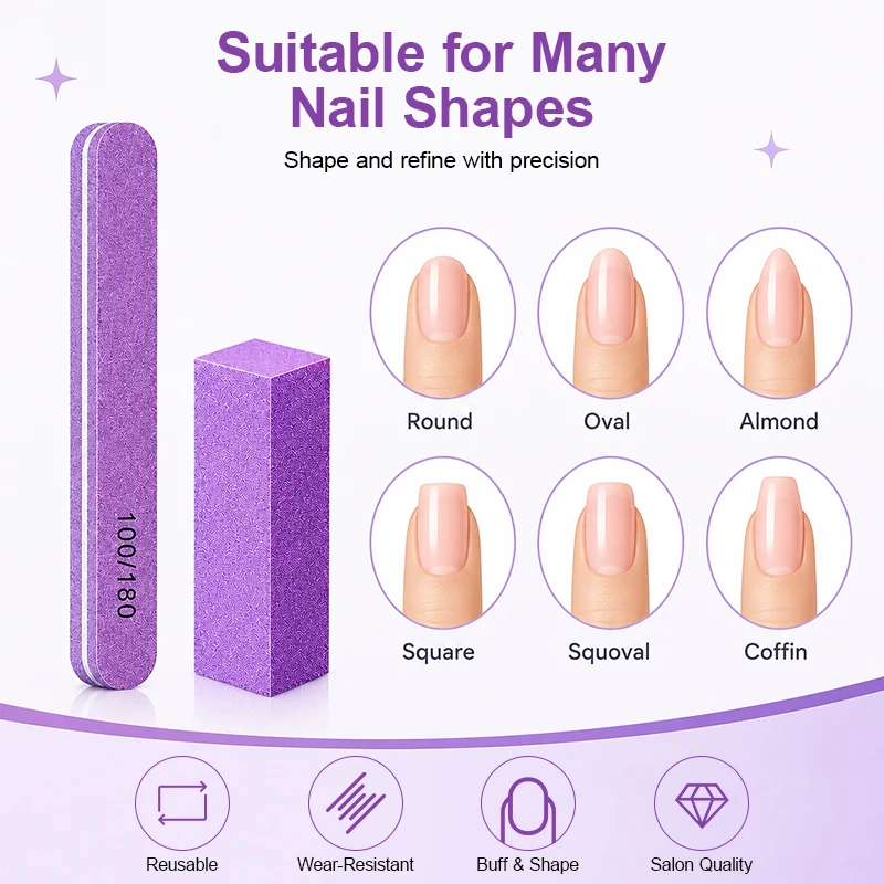 100/180 Grit Nail File & Nail Buffer Block Set Double Sided Manicure Tools Kits for Nail Shaping Polishing Nail Care Supplies